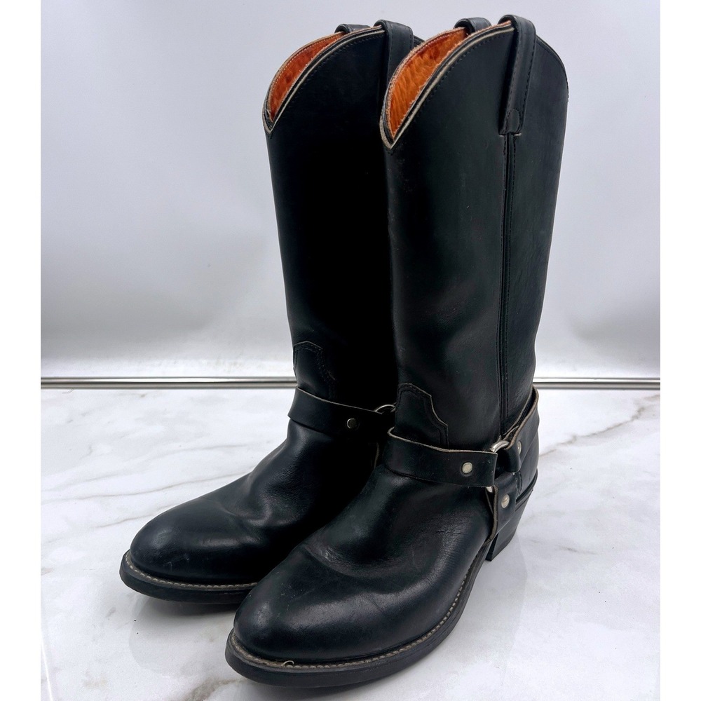 Double H Boots Mens 9B Black Leather Harness Western Biker Tall Shaft